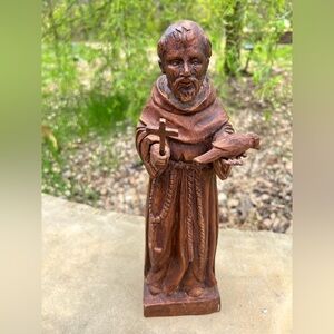 Vintage Hand carved Saint Francis Wood Sculpture -
